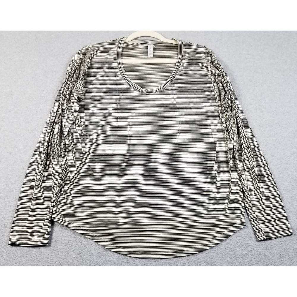 Athleta Top Women's Small S Black Cream Striped Scoop Neck Soft Long Sleeve Tee